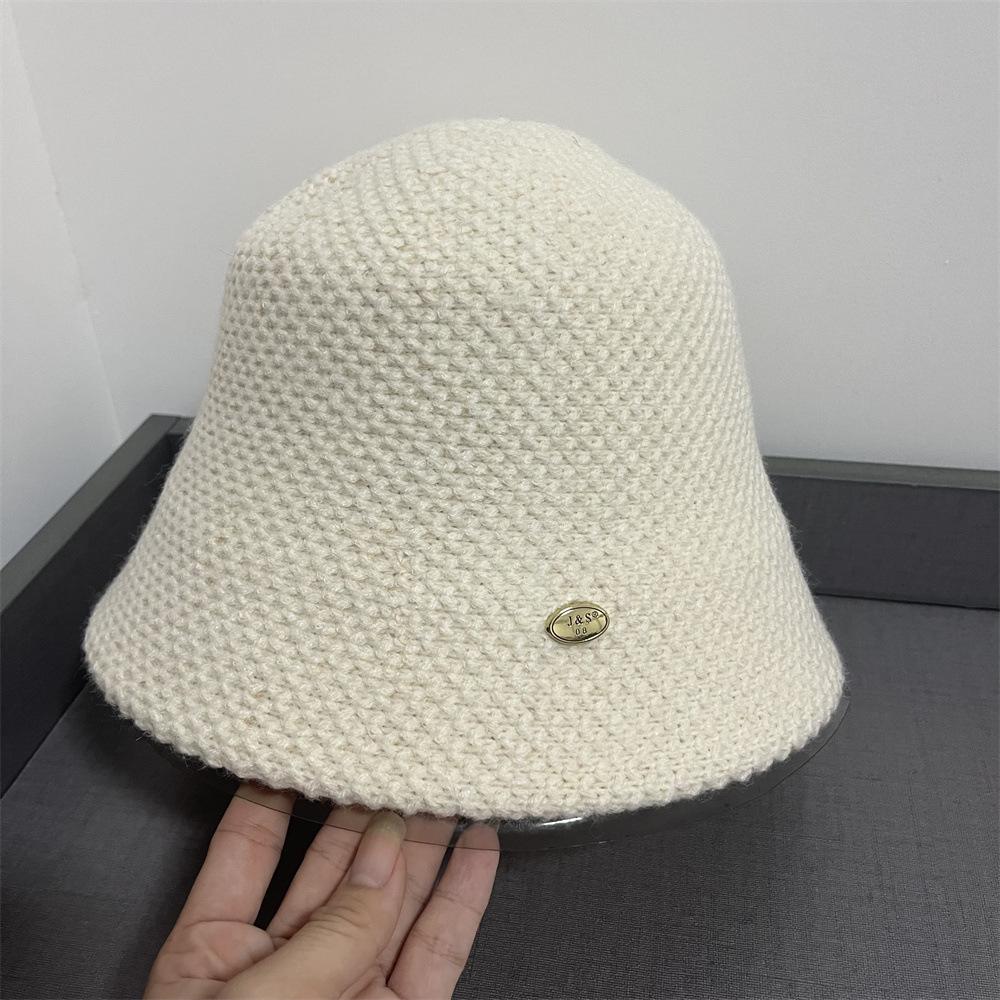 Bucket Hat Women's Autumn and Winter Plain Face Warm Bucket Hat Small Face Thickened Knitted Solid Color Simple Versatile Basin Hat