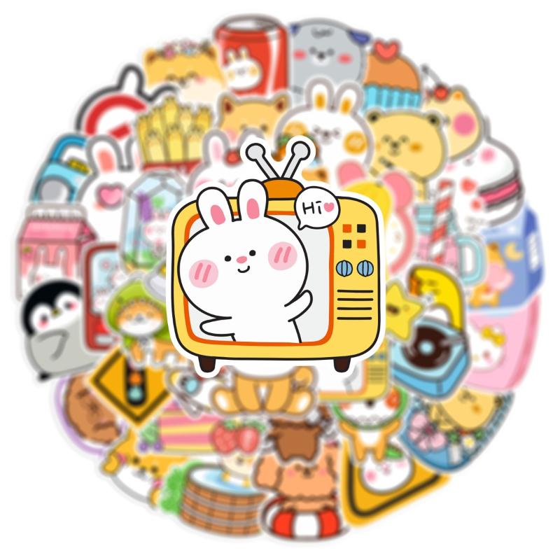 50Pcs Cute Shiba Inu Rabbit Stickers Kawaii Animal Vinyl Decals Waterproof For Laptop Water Bottle Phone Case