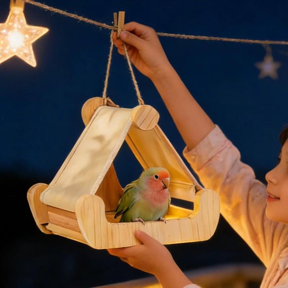 Bite Resistant Wooden Bird Hammock Hanging Bird Feeding Station Parrot Sleeping Swing  Garden