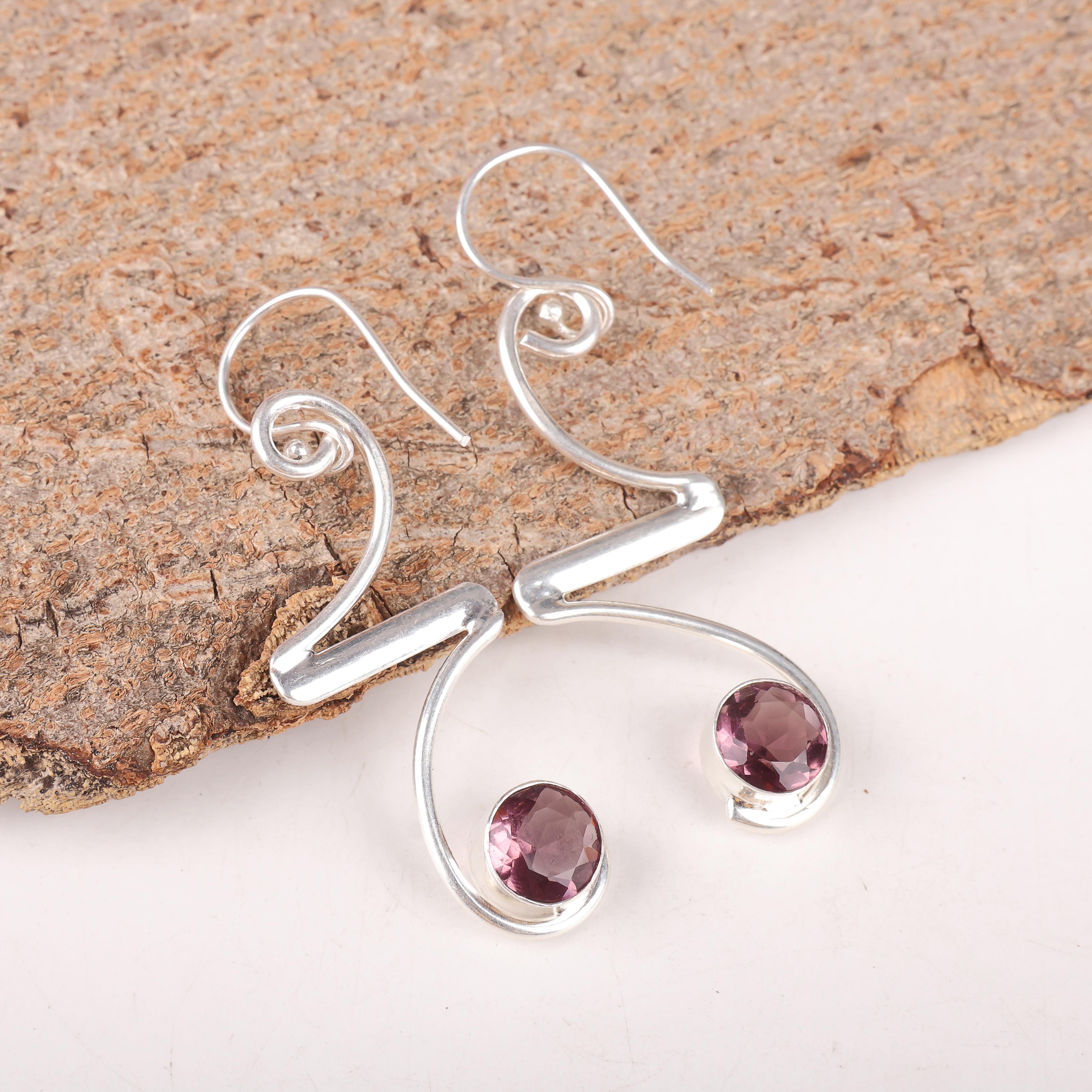 

Rhodolite Gemstone Earrings, 925 Sterling Silver Adorable Jewelry For Love, Handmade Earrings Spiritual Jewelry For Gift 2.35 Inches розовый