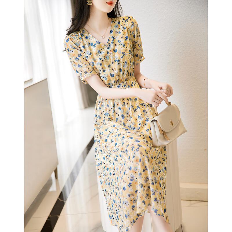 Demana Summer V-Neck Floral Print Mid-Length Tea Dress