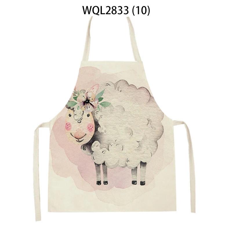 Animal Printed Kitchen Aprons Women Men Dinner Party Cooking Waist Bib Fox Cattle Bear Pattern Baking Pinafore Cleaning Apron