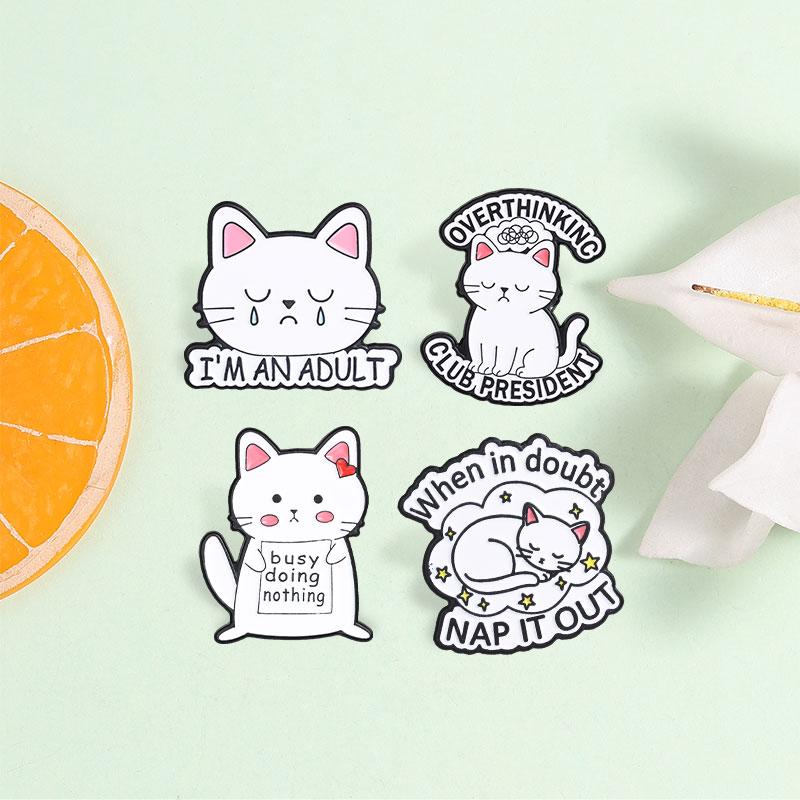 Overthinking Club President Enamel Pins Crying Anxiety Cat I'M AN ADULT Funny Sarcastic Animal Brooch Lapel Bagde Jewelry Gifts