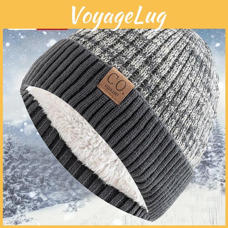Hats Unisex New Winter Twotone Add Fur Lined Men And Women Fashion Warm Beanie Cap Casual Winter Knitted Hats