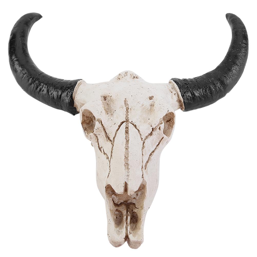 Longhorn Cow Skull Head Ornament Wall Hanging Wall Decoration Figurines Crafts Nostalgic Realistic for Home Halloween Decor