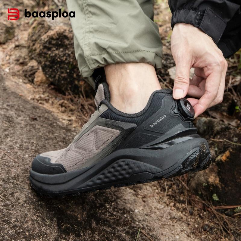 Baasploa men's hiking shoes, rotary buckle outdoor sports shoes, men's comfortable soft-soled casual walking shoes, anti-slip warm shoes