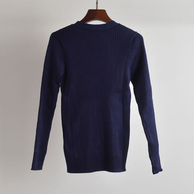 New Arrival Pure Color Minimalist V Neck Sunken Stripe Single Breasted Knitting Cardigan Women's Clothes Spring and Autumn Long-Sleeved Versatile Top