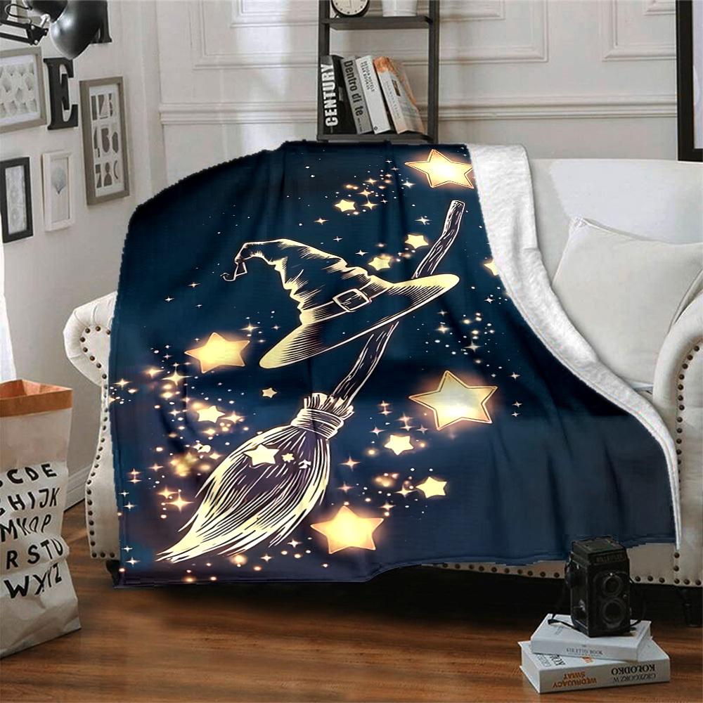 1pc Witch Broomstick Blanket, Lightweight Flannel Throw Blanket for Sofa, Bed, Travel, Camping, Living Room, Office, Couch045