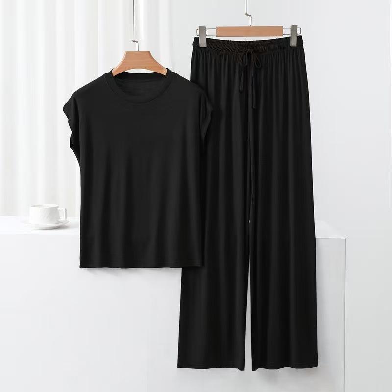 Modal Cotton Loose Home Wear Set, Women's Summer Thin Pajamas and Pajama Pants Two-piece Set, Comfortable and Casual, Can Be Worn Outside
