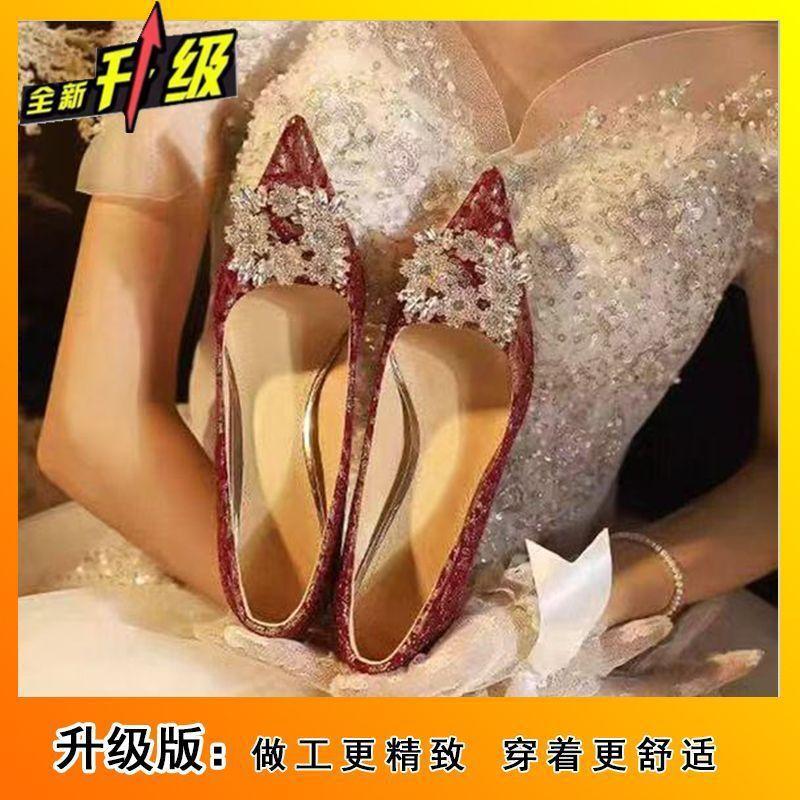 Fashion wedding two wear stiletto bride shoes women 2025 new high-end wedding shoes high heels are not tired feet single shoes women
