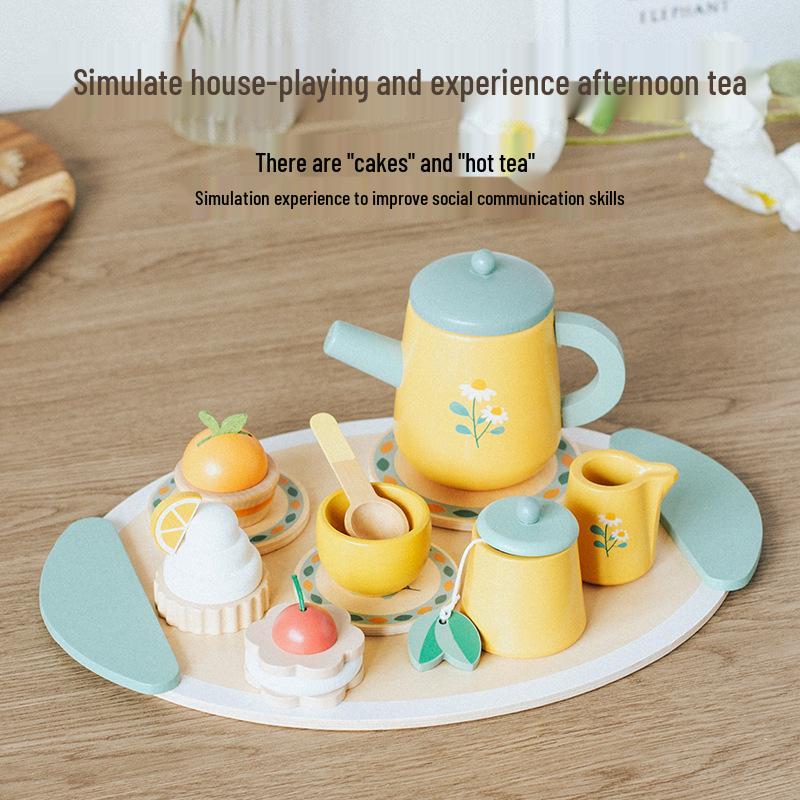 Kids' Wooden Tea & Dessert Role Play Set for Early Education
