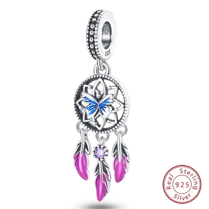 Copper Colorful Luminous Lotus Butterfly Dream Catcher Charms Beads Fit Qikaola Original Bracelets Diy Jewelry