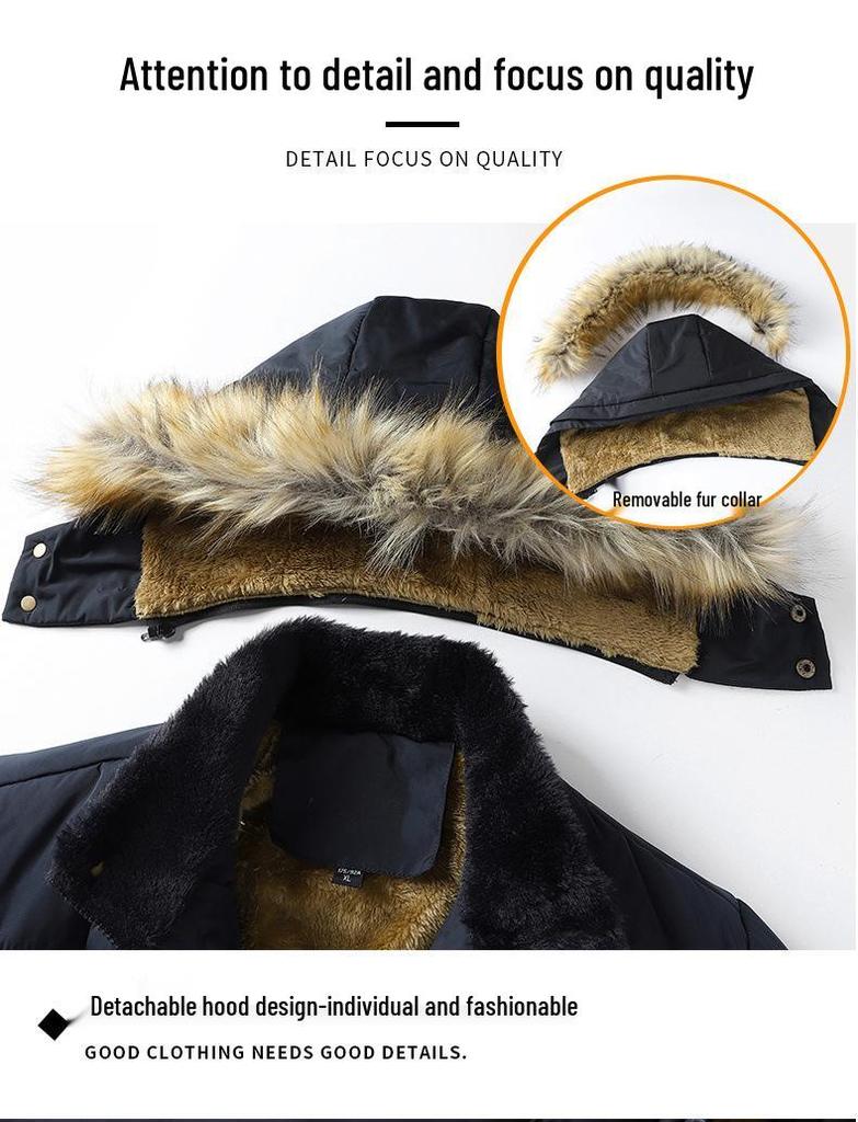 Men's Winter Cotton-Padded Jacket with Fleece: Mid-Length, Thickened Design for Middle-Aged and Elderly