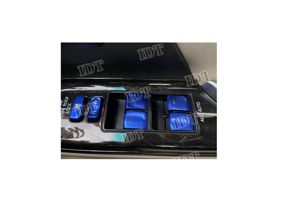 IDT 50 Series Estima Aluminum Power Window Switch Cover Interior Panel Front Rear Bezel ACR GSR AHR20W Type (Blue)