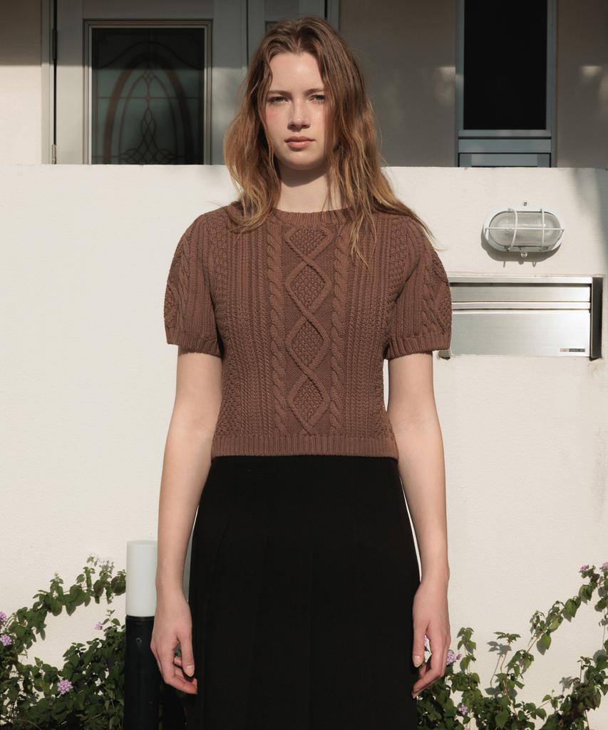 DEHEVE Half Sleeve Cable Knit [Brown]