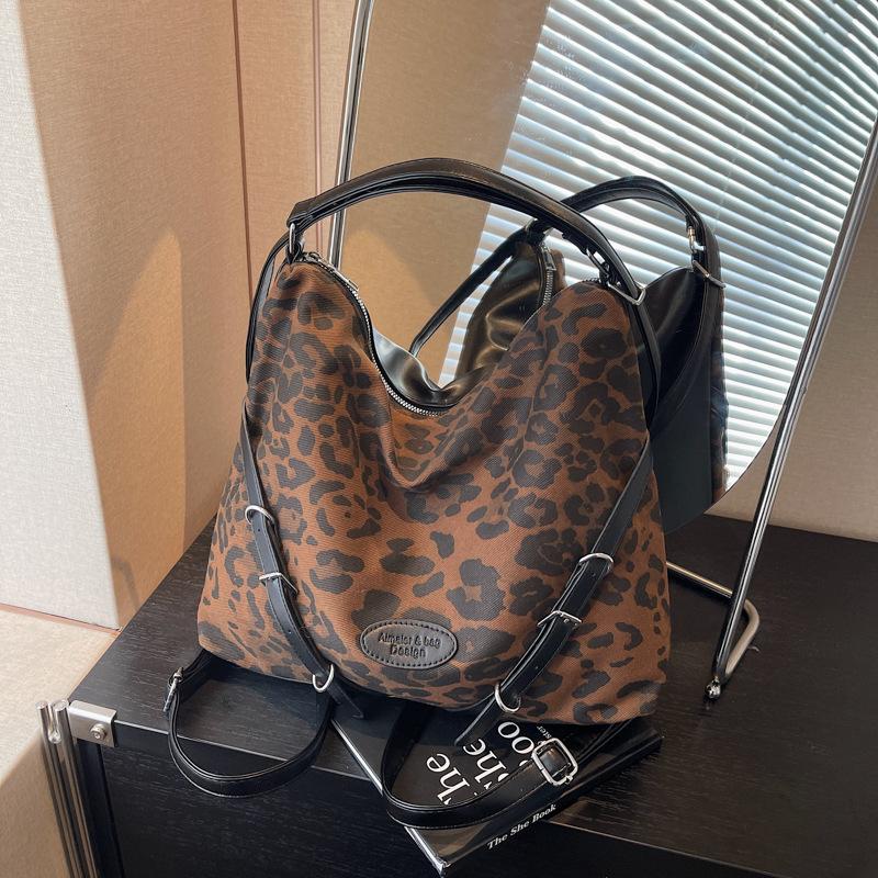 

Вместительная сумка-тоут в стиле ретро с леопардовым принтом, женская новая универсальная повседневная наплечная сумка, многофункциональный рюкзак темно-коричневого