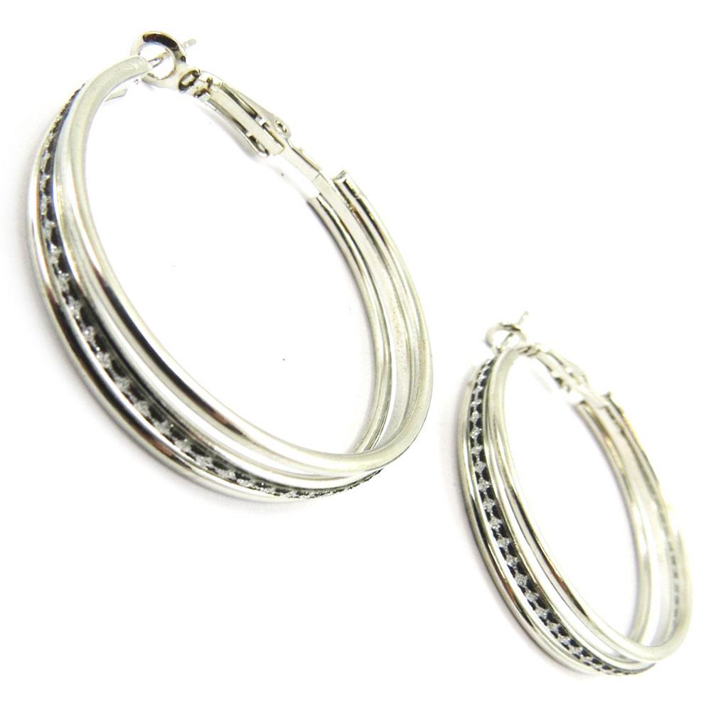 Les Trésors De Lily [L6079] - Silber-schwarze Creolen 'Scarlett' Ø 50 mm