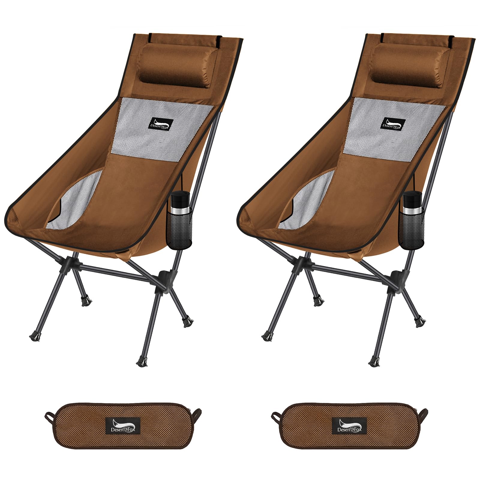 

DesertFox Outdoor С Ультралегким Развитым Подстаканником Нагрузка 150 кг Кемпинг Высокая Сумка для Хранения Легкий Стул 2066, Складной, Подушка, [Набор 2] [Уникально кофейный