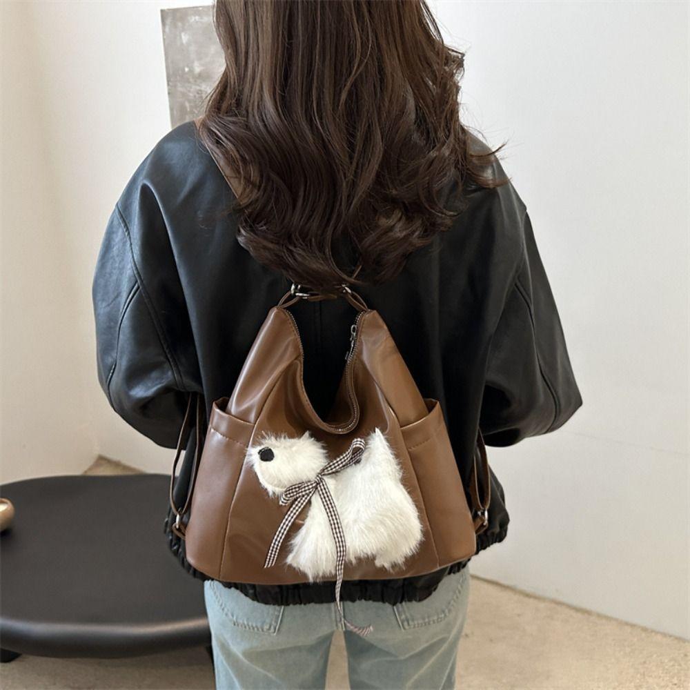 Korean Style Bow Puppy Crossbody Bag Large Capacity Shoulder Tote Handbag  Girls