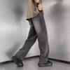 Spring youth popular ins loose straight zipper trousers spell material tide wash new middle waist men's jeans