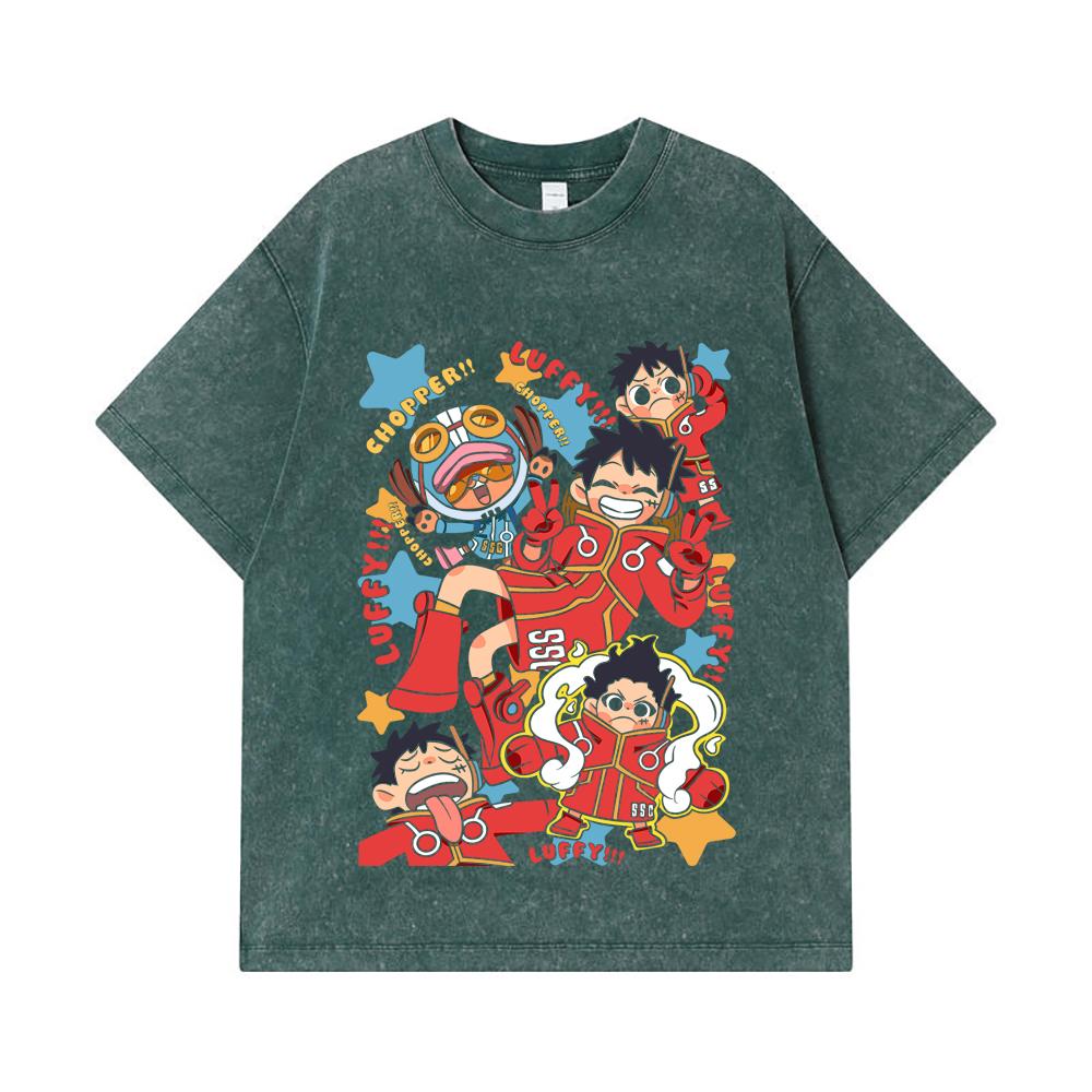 275 GSM Washed T-shirts 100% Cotton One Piece V58 Egghead Chibi Print Unisex Heavy Cotton T Shirt