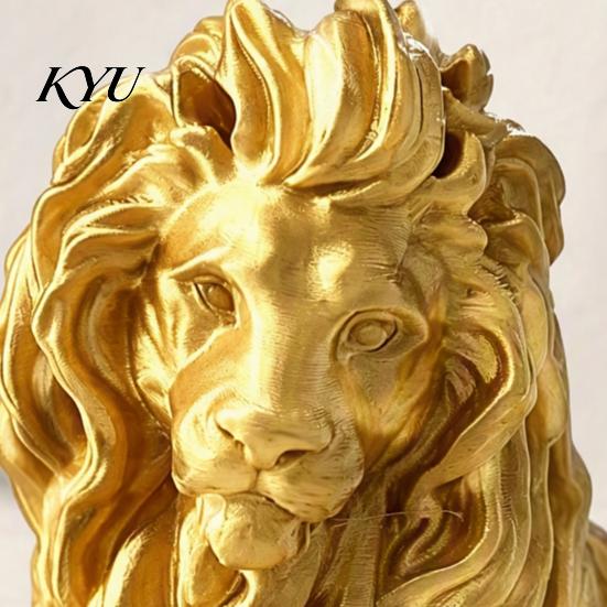 Liegende Löwen-Skulptur Goldene Harzfigurine, 3D-gedruckte liegende Statue, Kleine Statue für Bücherregal Schreibtisch Weinschrank Tischdekoration