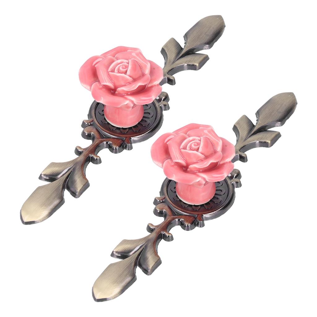 2 Zestawy Gałka Meblowa Róża Kwiatowa Ceramiczny Uchwyt do Szuflady Szafy na Meble Kuchenne