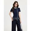Fake Two-Piece Plaid Short-Sleeve T-Shirt With Lace Hem For Women New Spring/Summer Base Shirt With Ribbons