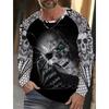 Camiseta de Manga Larga para Hombre Estampada en 3D de Alta Definición con Costuras de Calavera Estampada Tops de Otoño para Hombre Casual Cuello Redondo Ropa para el Hogar