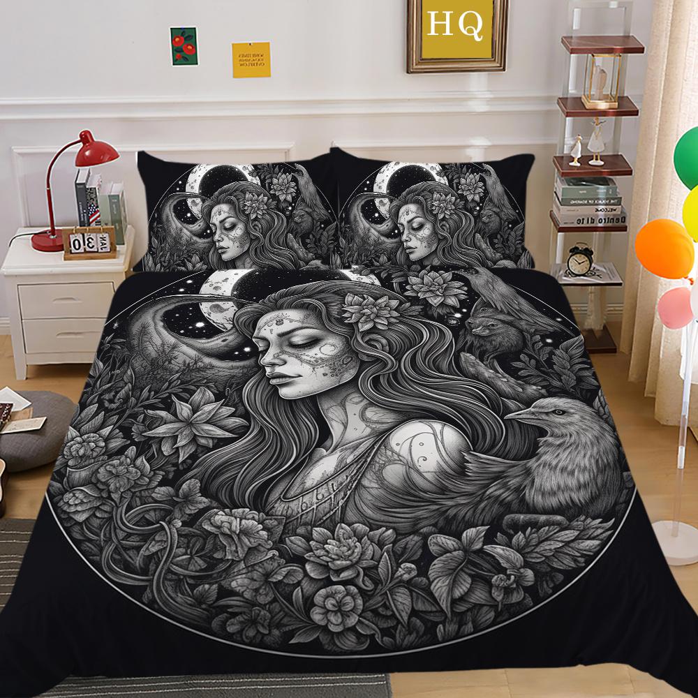 

3D Красота Череп Печать Пододеяльник Полиэстер Покрывала Комплект постельного белья King Size Женский Прохладный Дизайн Декор Спальни EU Single 135x200cm