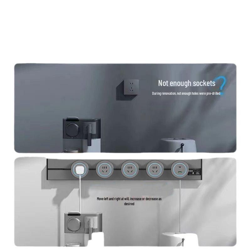 Track Socket Power Rail: Grey/White/Black Aluminum Power Strip with Anti-Shock for Kitchen/Wine Cabinet