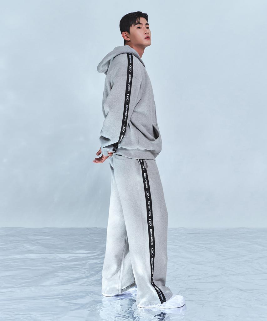 BORN TO WIN Chrome B Black Line Wide Pants [Melange Grey]