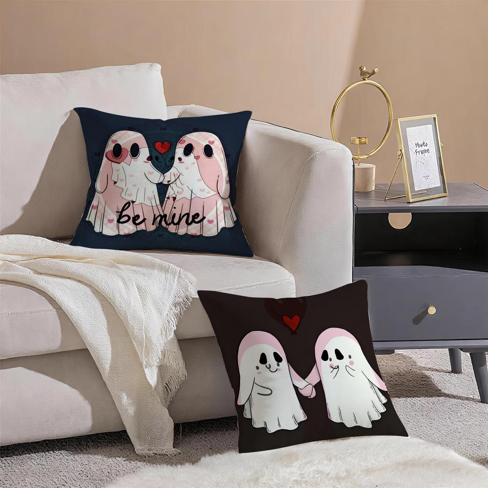 Cute Cartoon Ghost Couple Pillow Case Double-Sided Printing Short Plush Sofa Cushion Cover Bedroom Bedside Pillow