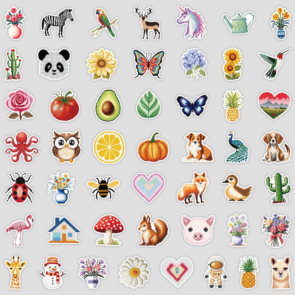 50 Animal Pixel Graffiti Stickers Creative Animal Stickers Water Cup Mobile Phone Computer Waterproof Decorative Stickers