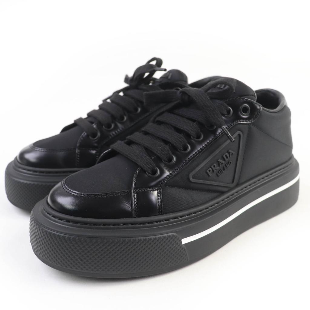 Excellent PRADA Low cut sneakers macro Triangle logo Re-Nylon leather black 35.5 1E661M Used