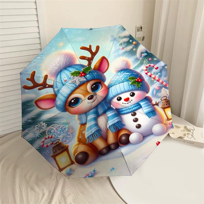 

1PC Christmas, winter Automatic Open/Close Umbrella with Windproof, 8-Rib Sturdy Canopy, Durable Ribs, Fashionable Design1298A