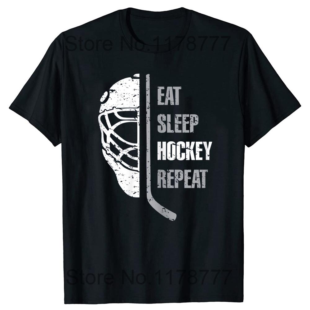 Funny Eat Sleep Hockey Repeat Christmas T Shirts Graphic Cotton Streetwear Short Sleeve Birthday Gifts Summer Style Tshirt Men
