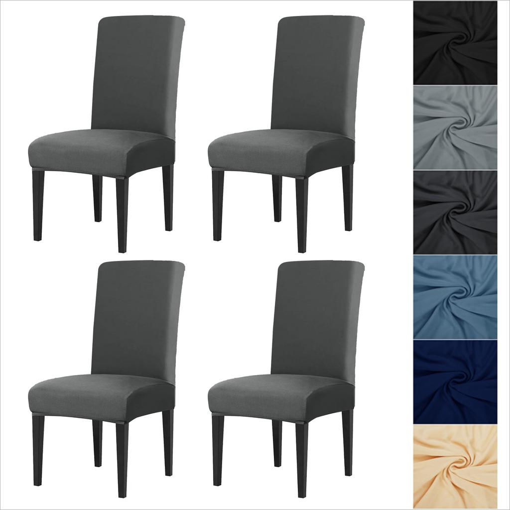 Set of 4 Elastic Chair Cover Dining Room Slipcovers Stretch Solid Removable Seat Protector Furniture Protector Office Home Decor