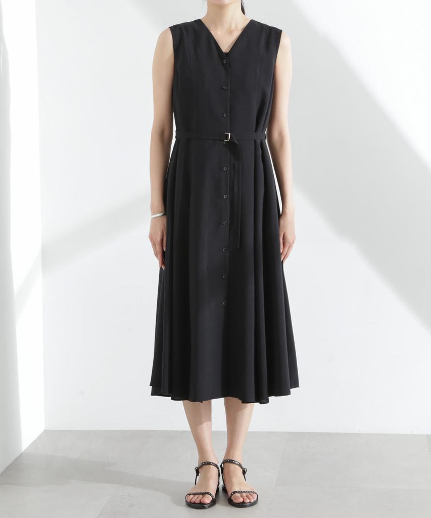 Nano Universe Melange Dry Belted Size M Blue V-Neck Dress, Women's, (111cm), (Product Code 669-5119305)