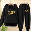 Kinder Gelb CR7 Fußball Idol Aufdruck Hoodie Set Jungen Mädchen Sport Jogging Freizeit Sweatshirt Oberteil mit Hose 2-teiliges Kleinkind Outfit