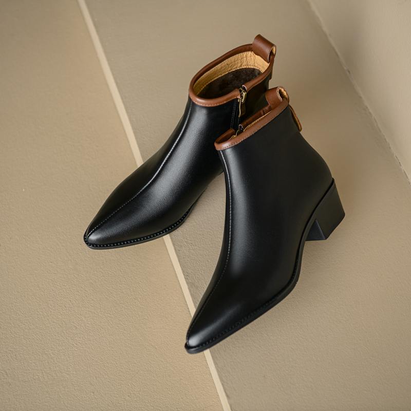 Krazing Pot Full Grain Leather Autumn Winter Shoes Med Heels Chelsea Boots Round Toe Keep Warm Zipper Mixed Color Ankle Boots