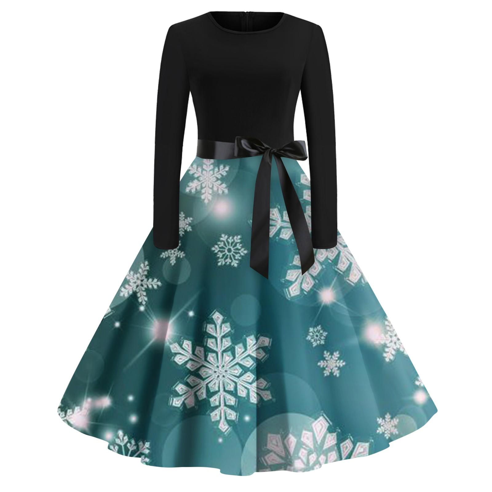 Женское повседневное модное рождественское платье с длинными рукавами и принтом снежинок — фото 7