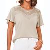 Women's Fashionable Casual Ice Silk Pleated Lace Round Neck Short Sleeve