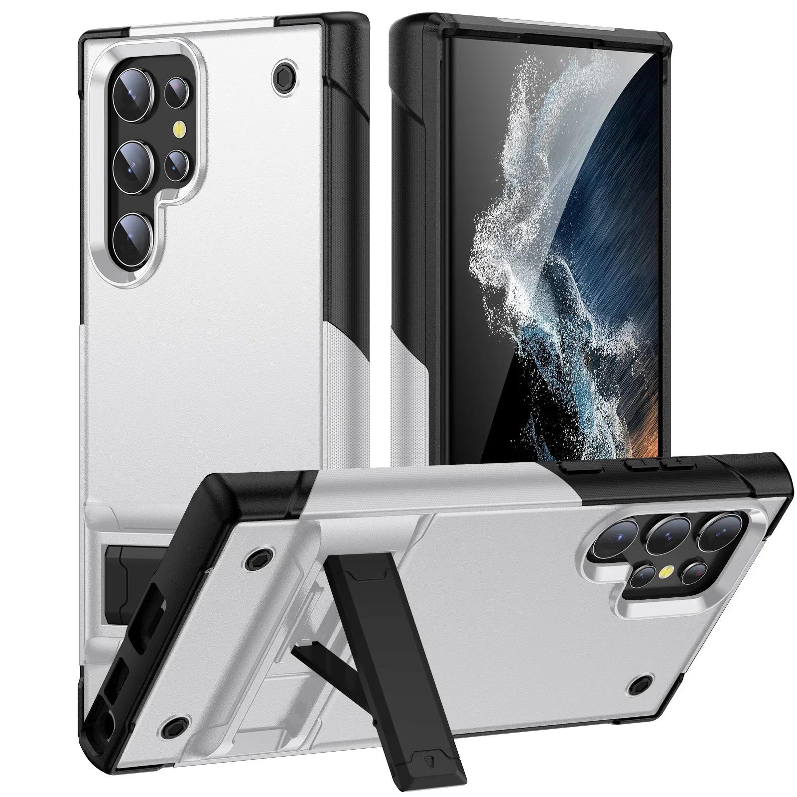 Coque de téléphone avec support invisible pour Samsung Galaxy S21 S20 S23 FE S25 S24 S22 Ultra Plus A54 A53 A33 A14 5G Avec housse à support Galaxy S25 gray