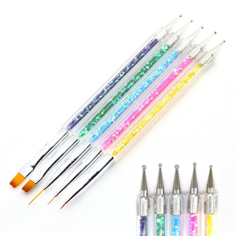 5/20 ks štětce na zdobení nehtů Tip na design Malování Kresba Kresba Tečkovací pero FlatFan Liner Akrylový gel UV lak Manikúra Nástroje