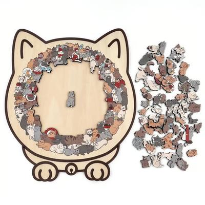 135 Pieces Long Lasting Animal Shaped Colorful Cat Puzzle,Wooden Cat Puzzle,Jigsaw Puzzle For Home Decor, Fun Educational Toys