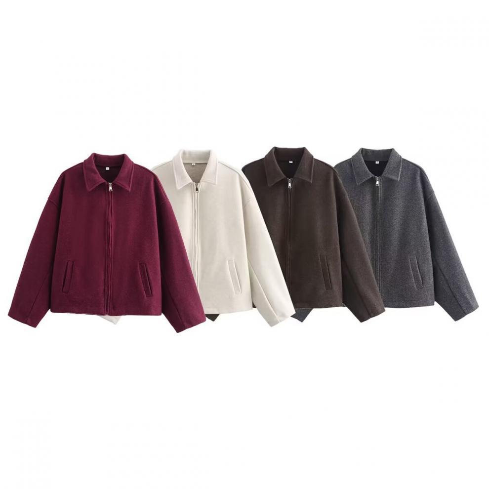 2025 Herbst Damen Wollmantel mit weitem Bein, dreifarbig, mit Reißverschluss (B88780)