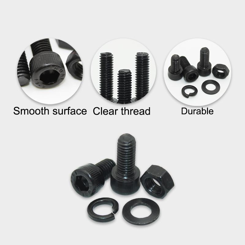 Black 2500P Hex Socket Head Screws Set M2 M2.5 M3 M4 M5 M6 DIN912 12.9 Allen Screw Nut Steel Button Head Socket Cap Bolt Nuts