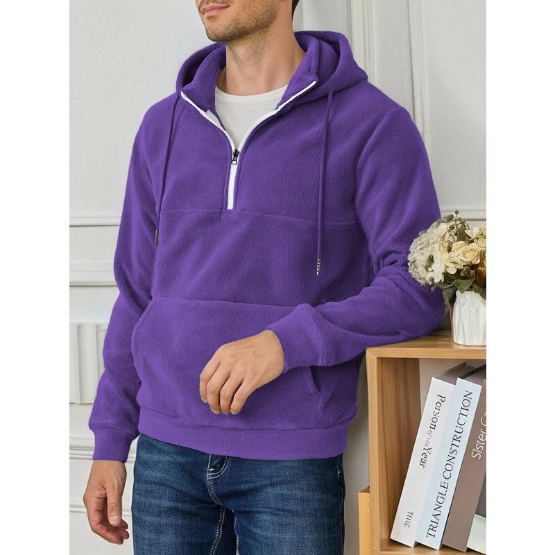 Men's Thickened Half Zip Hoodie, Stand Collar Long Sleeve Casual Sweatshirt for Autumn Winter