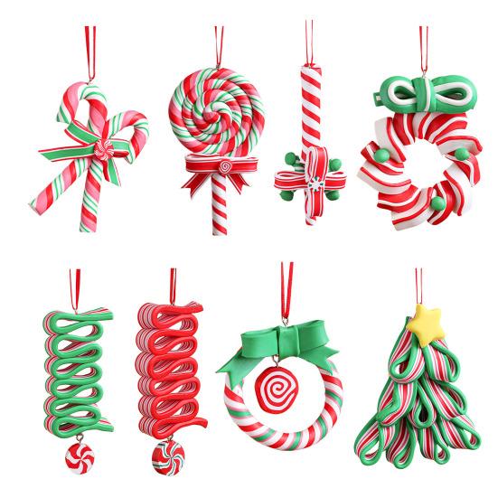 Christmas Lollipop Ornament Colorful Polymer Clay Peppermint Candy Cane Hanging Decoration Xmas Tree Holiday Party Home Decor Festival Gift